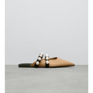 Zara LOW HEELED MULES Shoe WITH FAUX PEARL TRIM. 7.5 size.like new